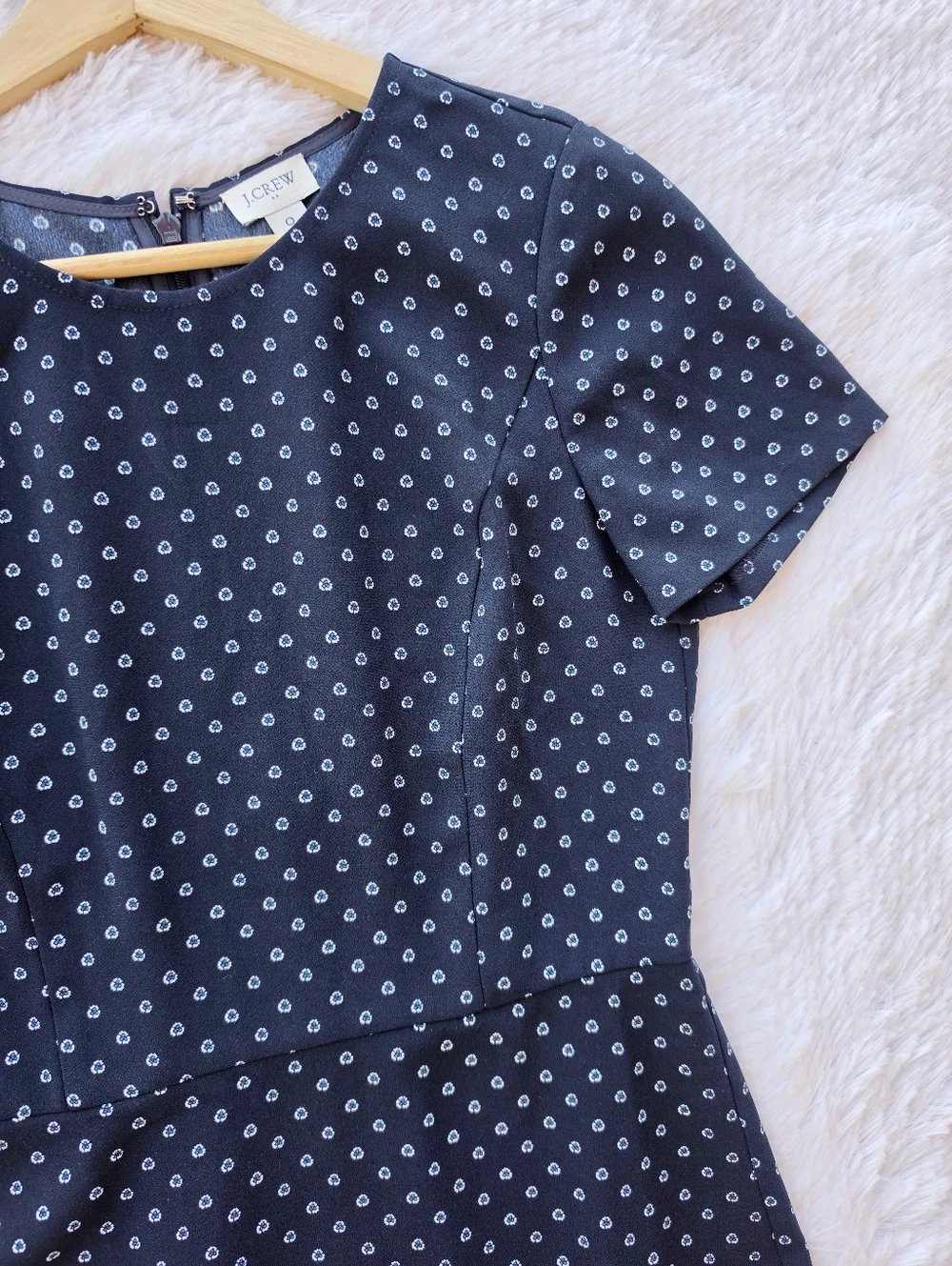 J. Crew Navy Crepe Short Sleeve Flounce Hem Dress.‎